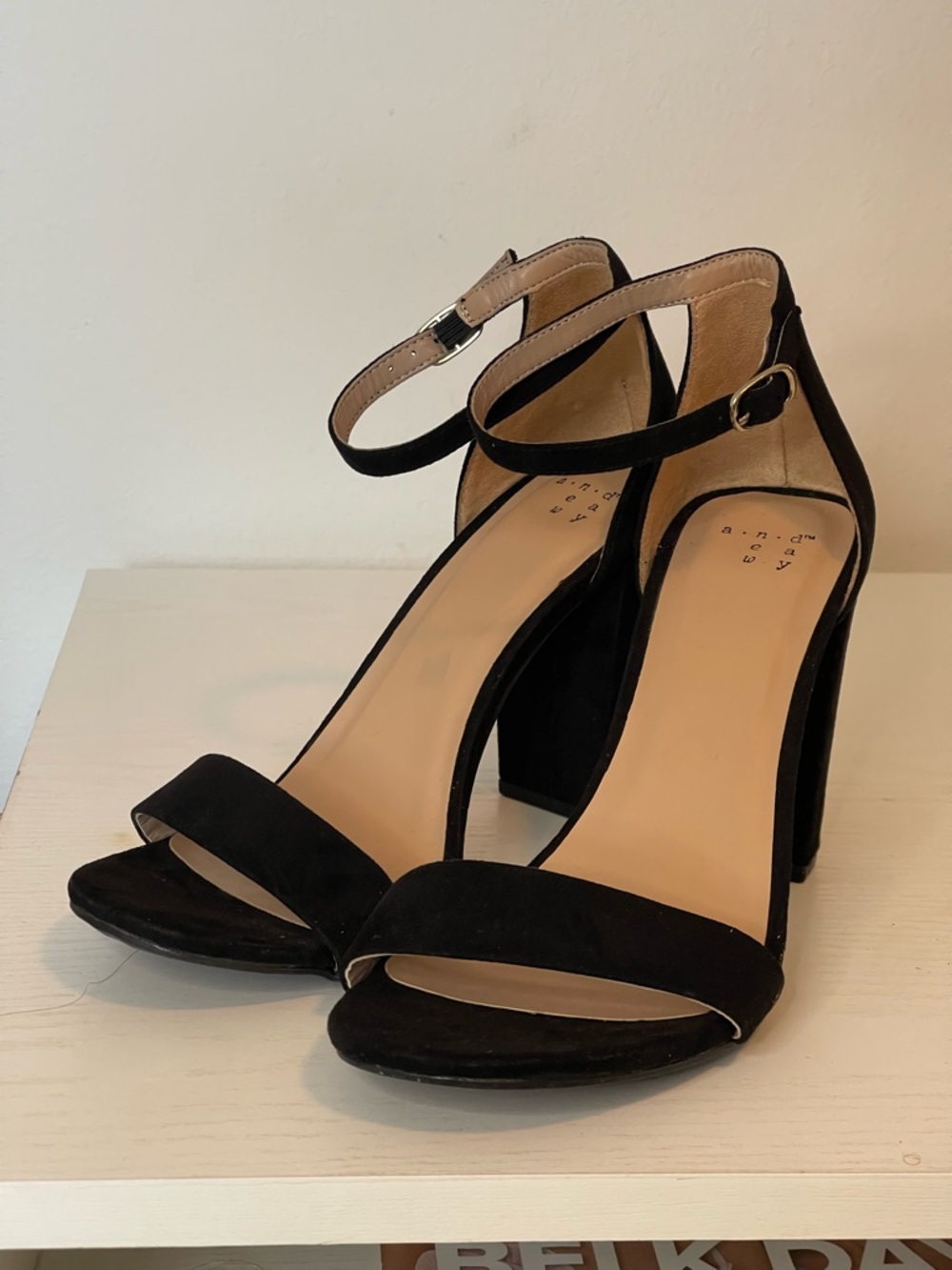a new day Black Suede Ankle-Strap Block Heels